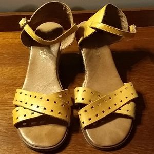 Eric Michael yellow leather sandals w rope wedge